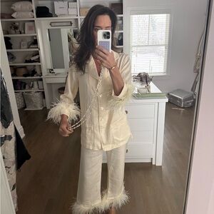 Sleeper Cream Feather-Trimmed Pajama Set